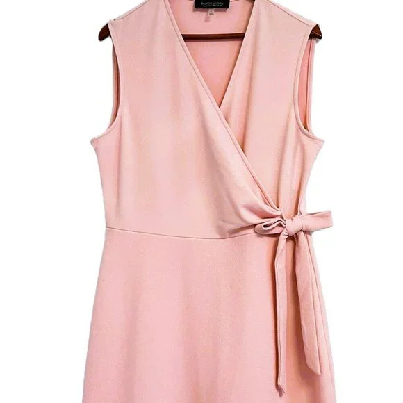 NWT* Black Label by EVAN PICONE Sleeveless Pink Crepe Faux Wrap Dress Large - Picture 3 of 12
